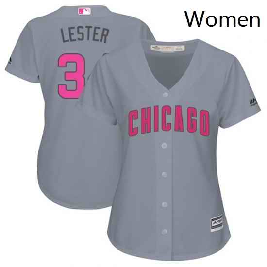 Womens Majestic Chicago Cubs 34 Jon Lester Authentic Grey Mothers Day Cool Base MLB Jersey